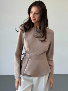 Aloruh Women's Fashionable & Elegant Button-Up Round Neck Long Sleeve Shirt