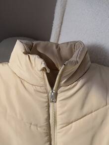 青少年女孩休闲百搭多功能绗缝立领短款加厚背心，秋冬秋季 - 杏色 - 查看 3