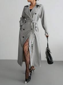 Aidyla Striped Fabric Fashion Autumn/Winter Trench Coat