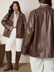 Zelara 大码复古风假日舒适修身秋冬万圣节服装航海休闲西装外套，彩色格纹慵懒休闲风宽松西装外套教师时尚休闲返校节海军风万圣节服装秋季 - 咖啡棕 - 查看 6