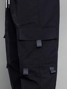 Claim Dot Loose-Fit Men's Flip Pocket Cargo Pants With Cartoon Print, For Fall - Navy Blue - View 3