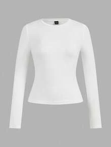 SHEIN EZwear 4 件套女士休闲圆领长袖紧身 T 恤套装 - 彩色 - 查看 5