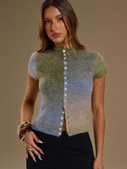  SHEIN BAE Women's Single-Breasted Button-Down Ombre Casual Regular Knit Top, Cute Clothing, Streetwear, Babydoll Tops, Western Tops, Basic Tops, Knit Sweaters, Back-To-School Clothes, Cute Sweaters, Fall Sweaters, Cropped Sweaters, Women's Fall Clothes, Fall Sweaters, Halloween Sweaters, Cardigans, Women's Fall Clothes, Fall Sweaters, Women's Fall Clothes,