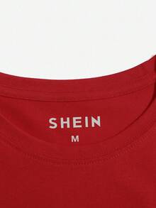 SHEIN 女式常规字母和风景印花休闲圆领短袖 T 恤，夏季百搭 - 紅色 - 查看 3