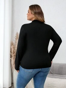 SHEIN CURVE+ 纯色罗纹修身立领针织保暖T恤