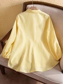Rusticease Plus Size Winter Women Casual Striped Lantern Sleeve Shirt,Summer,Vacation,Going Out Tops Women,Gifts For Mother,Bohemian,Springbreak,Rave,Country,Autumn,Fall,Teacher - Yellow - View 2