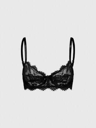 Goth Sujetador triangular con aros de encaje floral para mujer