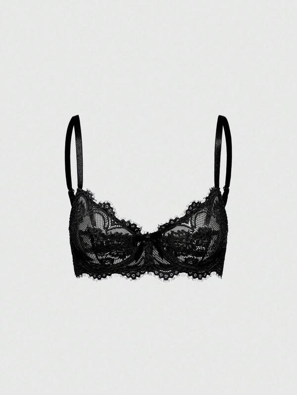 ROMWE Goth Women's Fashion Floral Lace Underwire Triangle Cup Bra