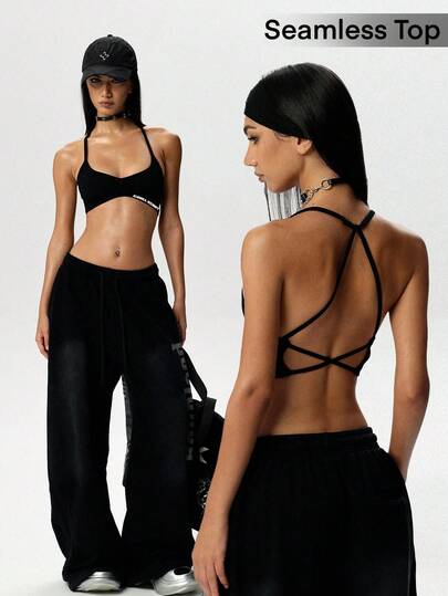 Easithlete Women's Seamless Criss-Cross Strap Sports Camisole,Sports Bra , Top, Gym Wear Women,Gym Set,Gym Top