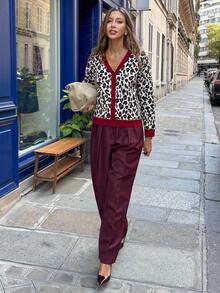 Chiquease 女士豹纹休闲宽松纽扣开衫，长袖 - 彩色 - 查看 5