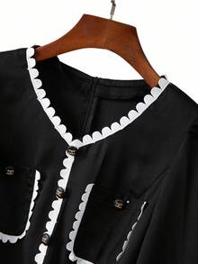 SHEIN Clasi 大码女式休闲收腰长袖连衣裙 - 黑色 - 查看 3