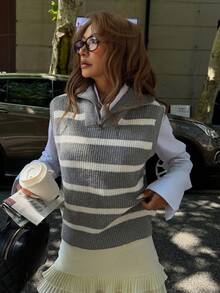 DAZY Women's Striped Sleeveless Collared Sweater Vest Fall/Winter