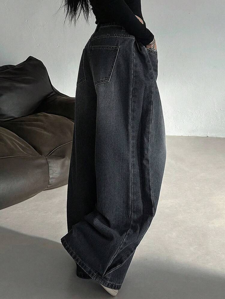 Women's Distressed Washed Wide Leg Jeans