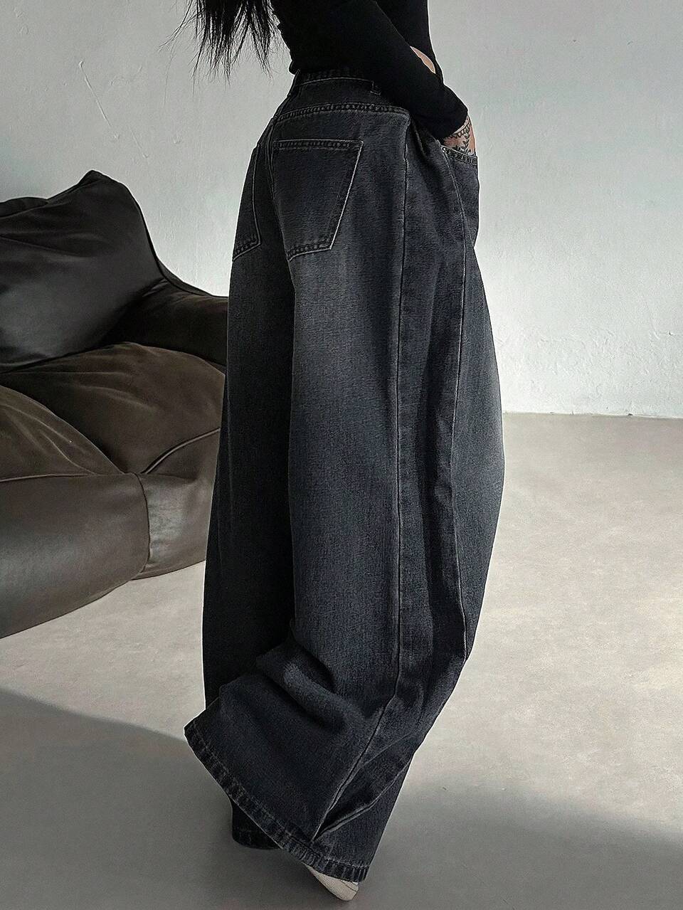Women's Pocket Button Casual Versatile Daily Wear Wide Leg Jeans Petite
