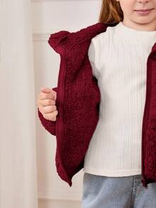 Cozy Pixies Cardigan de lã grossa com capuz e bloco de cores para meninas no outono/inverno