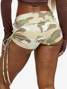 SUMWON WOMEN High Waist Ruched Drawstring Booty Shorts Festival Club Party Rave Bottoms Western Style Leg Warmers Furry Winter Evening Wear - Multicolor - View 7