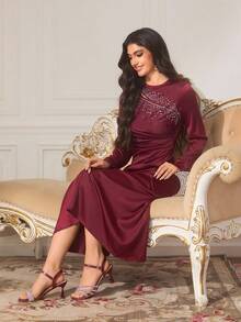 CUCCOO TILAWA Sandal Hak Tinggi Wanita Modis dan Elegan dengan Hiasan Kristal - Burgundy - View 6