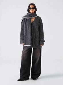 LYSMO 2025新款简约女士休闲落肩宽松开衫毛衣，秋冬季百搭简约设计/女士冬季/万圣节/外出/圣诞夜惊魂/万圣节服装/圣诞节 - 深灰色 - 查看 3