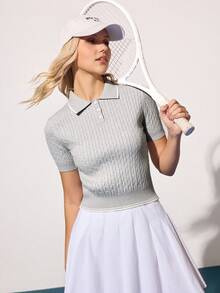 CourtClass 撞色边常规版型短袖运动 Polo 衫 女式短袖 Polo 衫 高尔夫衫 针织 Polo 衫 女式 Polo 衫 - 淺灰色 - 查看 4