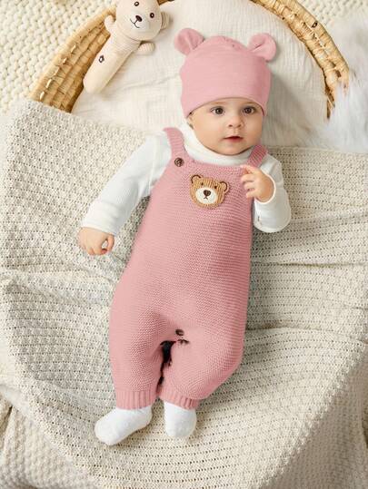 Cozy Pixies Pelele de manga larga con cuello redondo y pantalones con estampado de oso de dibujos animados para bebé recién nacido niño/niña, versátil y cómodo