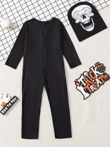 SHEIN Playful Pals Young Boy Halloween Glow-In-The-Dark Print Jumpsuit - White - View 2