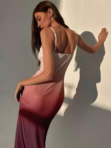 Women's Elegant Ombre Waist Cinched Midi Slip Dress, Summer