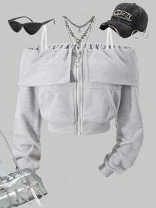 Elegant Fashion Vacation Outdoor Off Shoulder Long Sleeve Sweatshirt For Teen Girl Autumn/Winter Fall