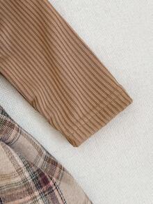 SHEIN 1件女婴格子驯鹿圣诞连体衣，圆领荷叶袖长袖动物鹿刺绣连体衣，配发带，韩版休闲抓绒保暖，适合日常外出或圣诞新年穿着，秋冬新款 - 卡其色 - 查看 8