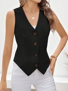 EMERY ROSE Áo vest blazer đơn hàng thường ngày cho nữ mùa hè cỡ lớn - màu đen - Xem 5