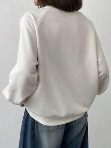 DAZY 女式宽松圆领长袖运动衫，带图案刺绣，长袖上衣，秋季女装 - 杏色 - 查看 2