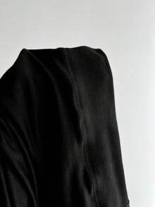 Elamini 女士休闲深V领套头卫衣，修身款，插肩袖 - 黑色 - 查看 6