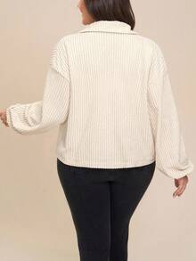 Comfylo 大码女式秋冬杏色灯芯绒长袖翻领外套 大码女式秋冬外套 万圣节服装外套 - 杏色 - 查看 2