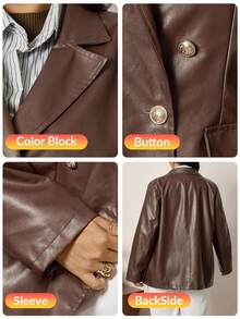 Zelara 大码复古风假日舒适修身秋冬万圣节服装航海休闲西装外套，彩色格纹慵懒休闲风宽松西装外套教师时尚休闲返校节海军风万圣节服装秋季 - 咖啡棕 - 查看 10