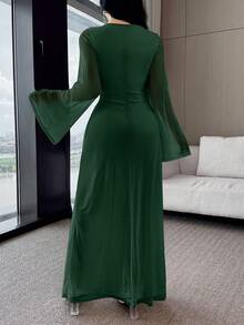 Modelyn 保守纯色修身长袖阿拉伯风格女式连衣裙 - 墨綠色 - 查看 2