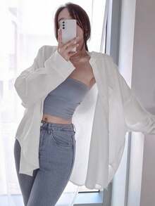 DAZY Women Solid Color Regular Turn-Down Collar Ultra-Loose Shirt,Long Sleeve Tops,Fall Clothes - White - View 4