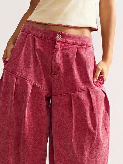 Bohemela Boho Women's Casual Solid Color Vintage Red Woven Loose Fit Low Waist Tapered Ankle Length Fashionable For Fall Baggy Harem Pants, Vintage Western Country Style Concert Vacation, Back To School, Suitable For Autumn/Winter
