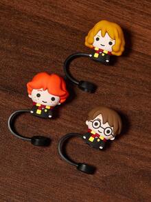 HARRY POTTER X SHEIN 1pc / 3pcs Cartoon Figure Graphic Dust-Proof Reusable Straw Cap, Suitable For Straws With A Diameter Of 8-10 Mm