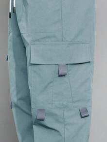 Claim Dot Loose Fit Men's Cartoon Printed Flap Pocket Cargo Pants - Baby Blue - View 7