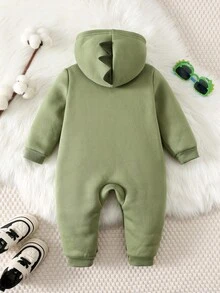 SHEIN 男婴恐龙服装套装，保暖连帽长袖连体衣，可爱恐龙图案，休闲舒适，适合室内、室外、日常穿着、运动、玩耍、派对节日、圣诞节、新年、万圣节等场合。 - 綠色 - 查看 2