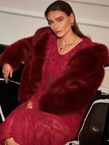 Chiquease Women's Dark Red Long Sleeve Ruffle Hem Lace Midi Dress,Autumn Elegant Dinner Date Cocktail Party Birthday Special Occasions Goth Fairycore Fashion - Red - View 3