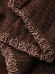 DAZY 女士秋季翻领宽松上衣和宽松牛仔裙两件套 - 咖啡棕 - 查看 6