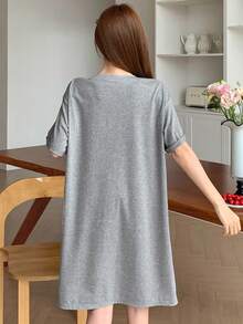 DAZY Minimalist Cute Expression Embroidered Homewear Dress, Moo Moo Pajama