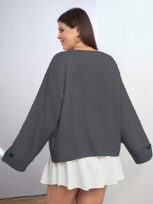 EURMUSE Double Sleeve Button Detailed Oversize Thick Winter Sweater Warm Touch - Grey - View 2