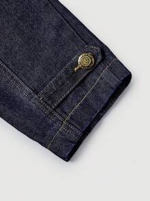 Sweetra 带领、口袋和腰带的休闲通勤牛仔夹克 - 深色水洗藍 - 查看 4