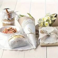 140片蕾丝造型吸油纸垫，蕾丝图案，适用于油炸点心、蛋糕、烘焙等，有方形、椭圆形和圆形三种形状可选。 - 彩色 - 查看 5