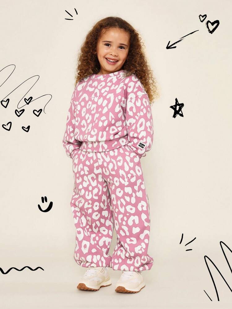 Animal Print Sweatshirt And Jogger Set With Crewneck