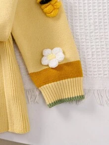 SHEIN Playful Pals Young Girl Casual, Fashionable And Cute Yellow Cardigan With Flowers And Bees And Knitted Pleated Skirt Two-Pieces Set, Soft And Comfortable, Suitable For Daily Scenes, Scenes, Travel Scenes - Yellow - View 9