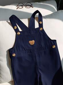 男童休闲舒适百搭可爱熊标志图案背带裤 - 藏蓝色 - 查看 4