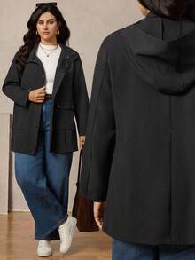 Zelara Abrigo con capucha de softshell negro de trabajo casual de talla grande para otoño e invierno - Negro - Ver 10