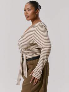 MUSERA Top à manches longues avec enroulement et décolleté plongeant, grande taille. Automne, hiver, mignon, quotidien, décontracté, club café courbe automne hiver automne Noël